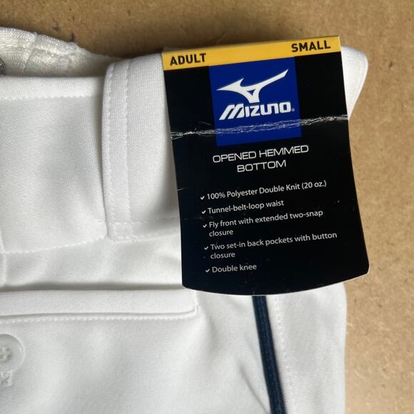 NWT Mizuno Adult BB White Pants S Baseball and Softball Opened Hemmed Bottom - Picture 2 of 7